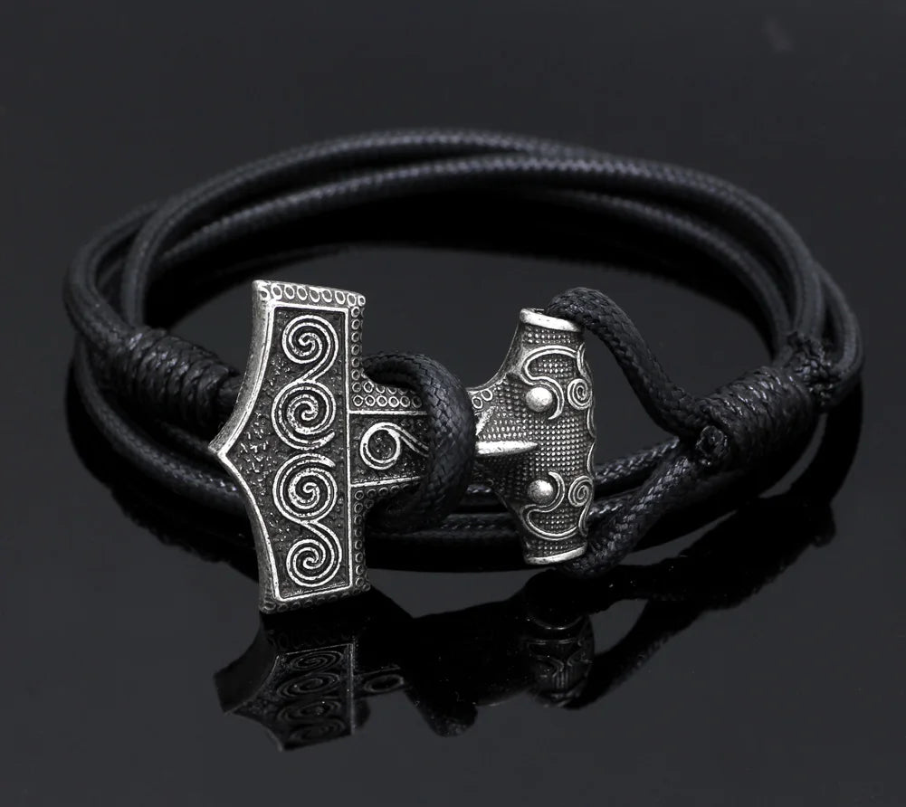 Skåne Mjölnir Waxed Cotton Rope Thor's Hammer Bracelet  The Pagan Trader   