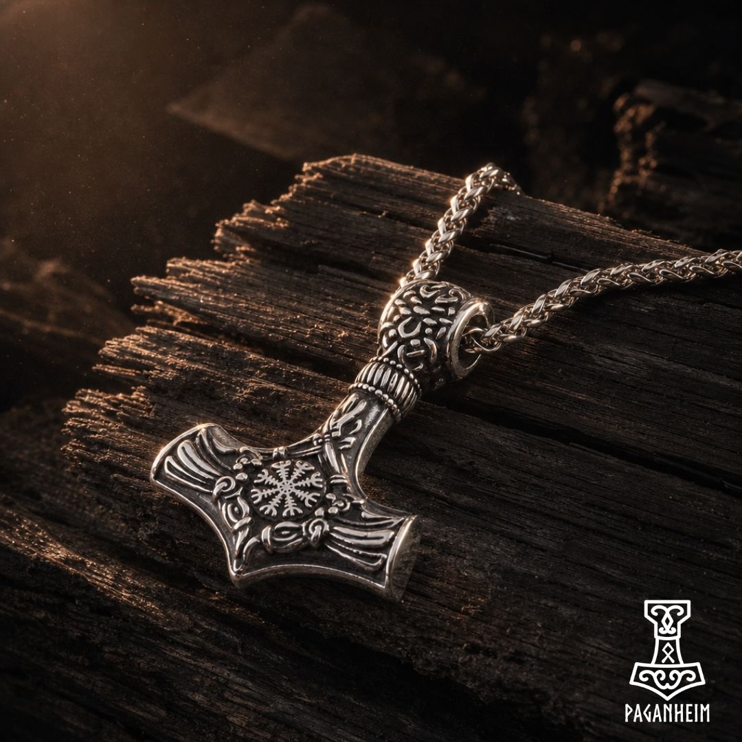 Mjölnir amulet with Helm of Awe and gold accents