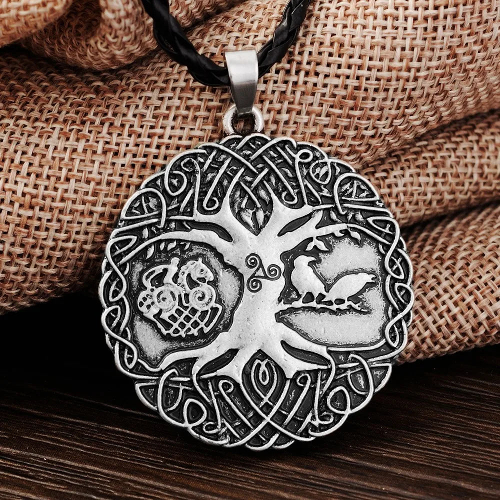 Yggdrasil pendant with Triquetra at the trunk and Odin riding Sleipnir inspired by the Tjängvide stone.