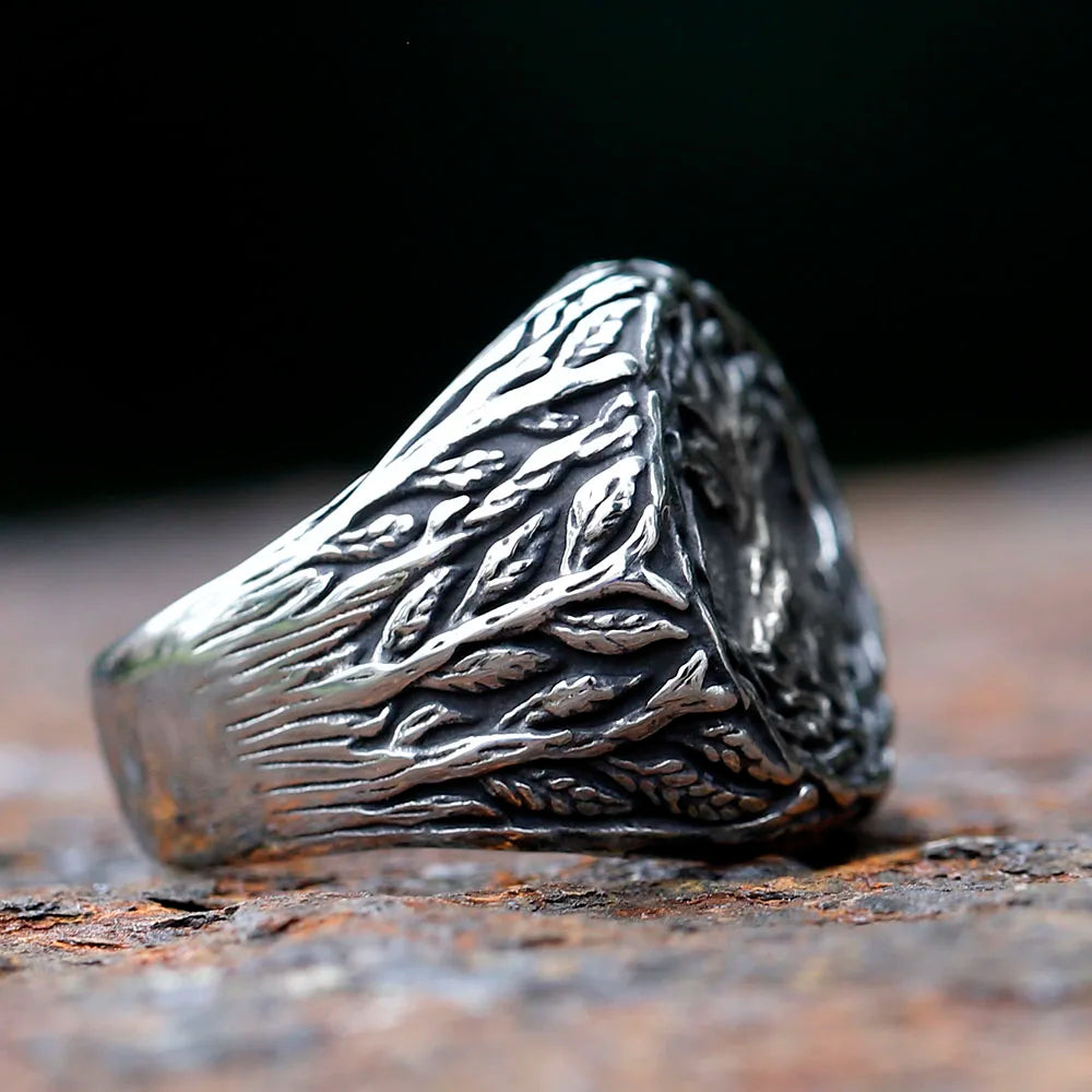 Viking-style ring with World Tree and sprouting leaves