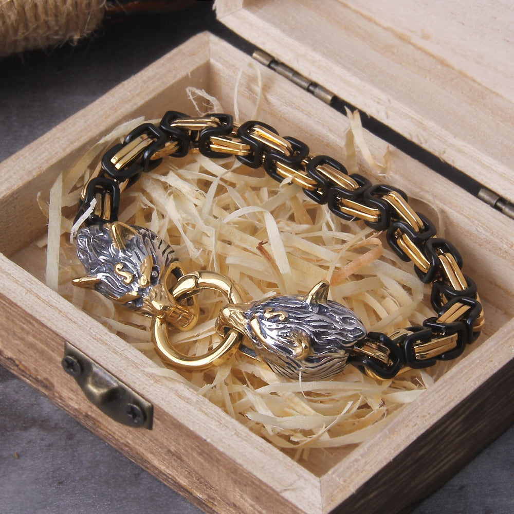 The Wolf Pack - Viking Byzantine Chain Linked Bracelet Collection 0 The Pagan Trader Gold & Black 19cm 