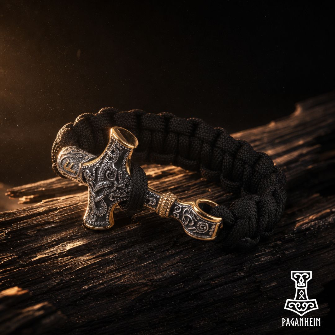Bracelet featuring Thor’s hammer Mjölnir with Mammen‑style engravings