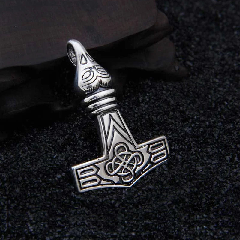 Celtic and Norse Mjölnir pendant featuring a raven head.