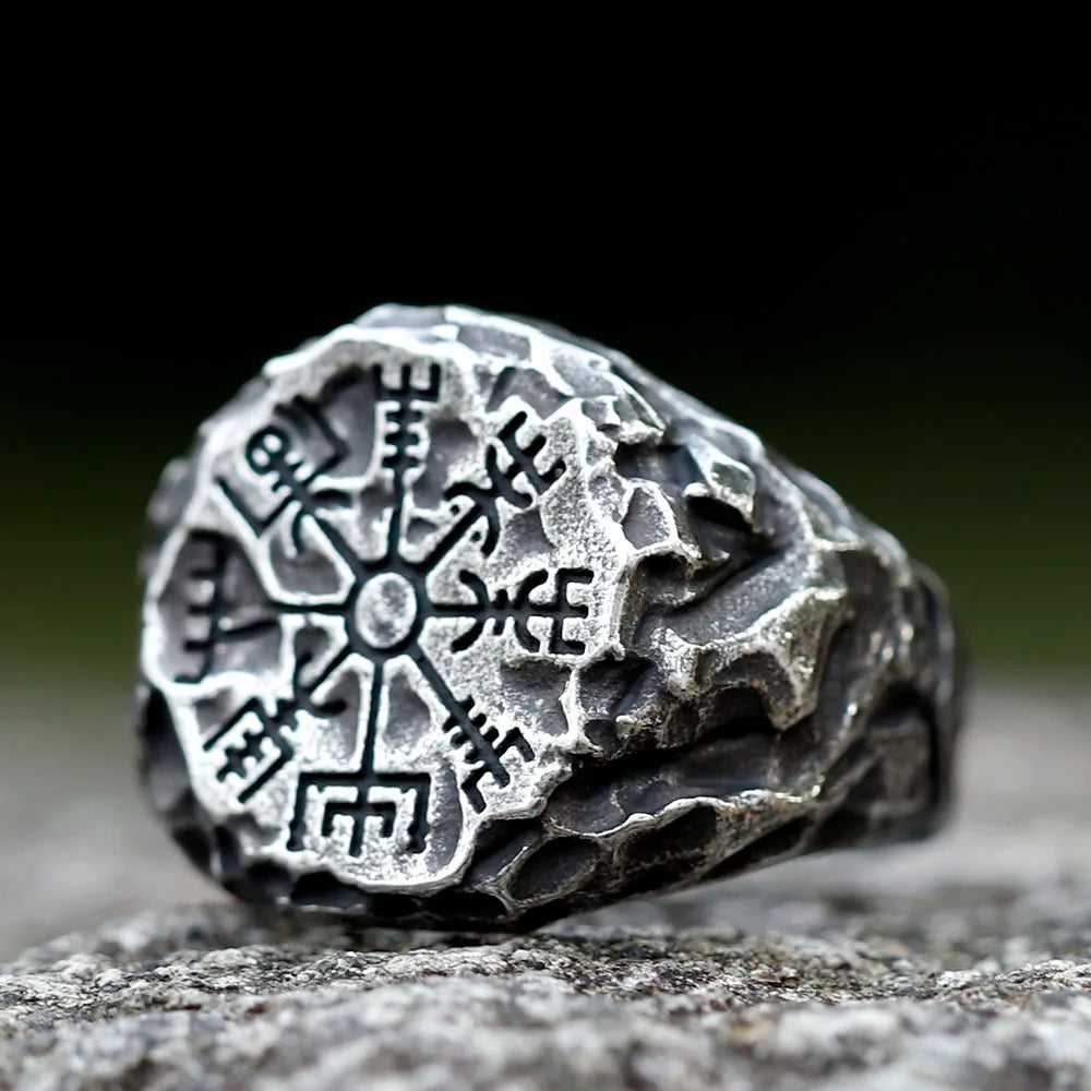 Vegvísir Engraved Norse Viking Compass Ring  The Pagan Trader   