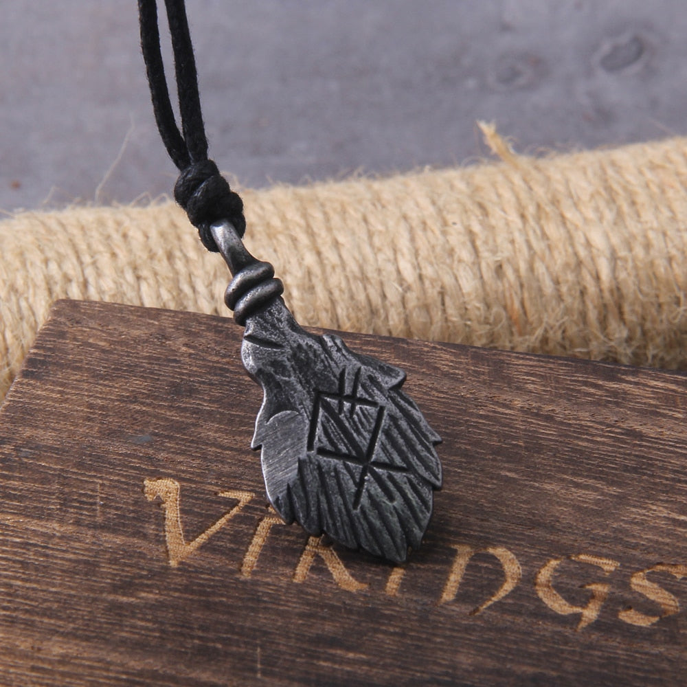 Othala Rune Engraved Wolf Head Necklace 0 The Pagan Trader   