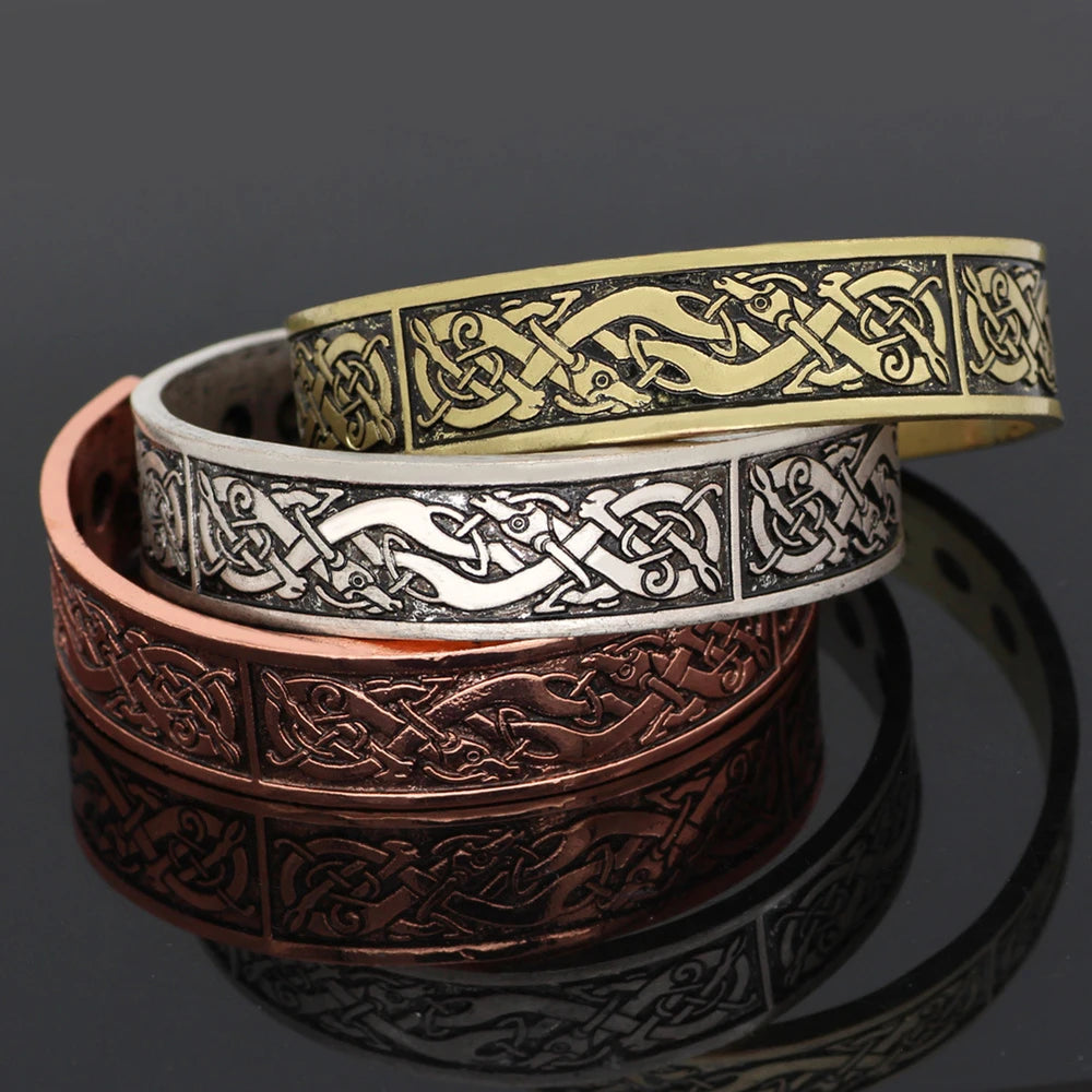 Adjustable Norse-inspired bracelet with Urnes art motifs.