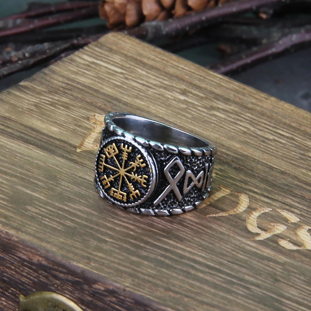 Vegvísir Elder Futhark Rune Norse Viking Ring  The Pagan Trader   