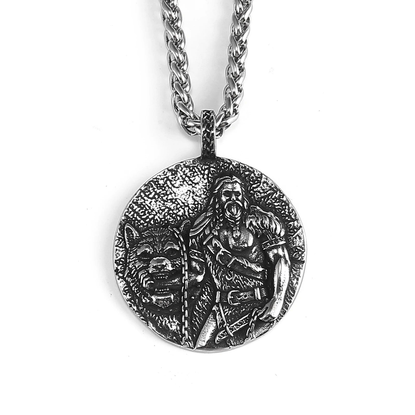 Pendant depicting Tyr standing next to Fenrir