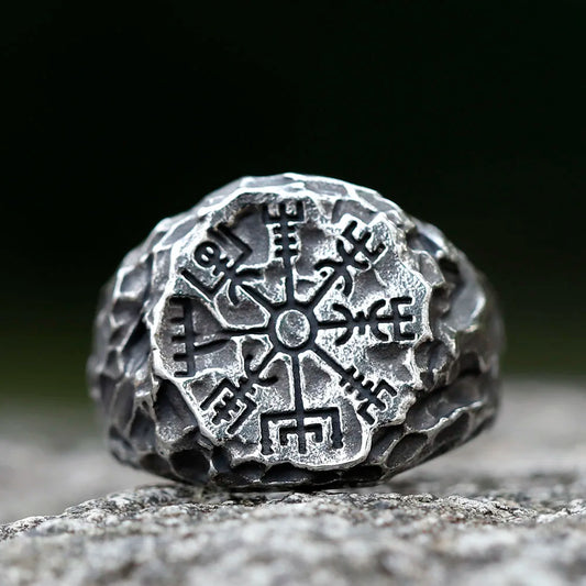 Vegvísir Engraved Norse Viking Compass Ring  The Pagan Trader   