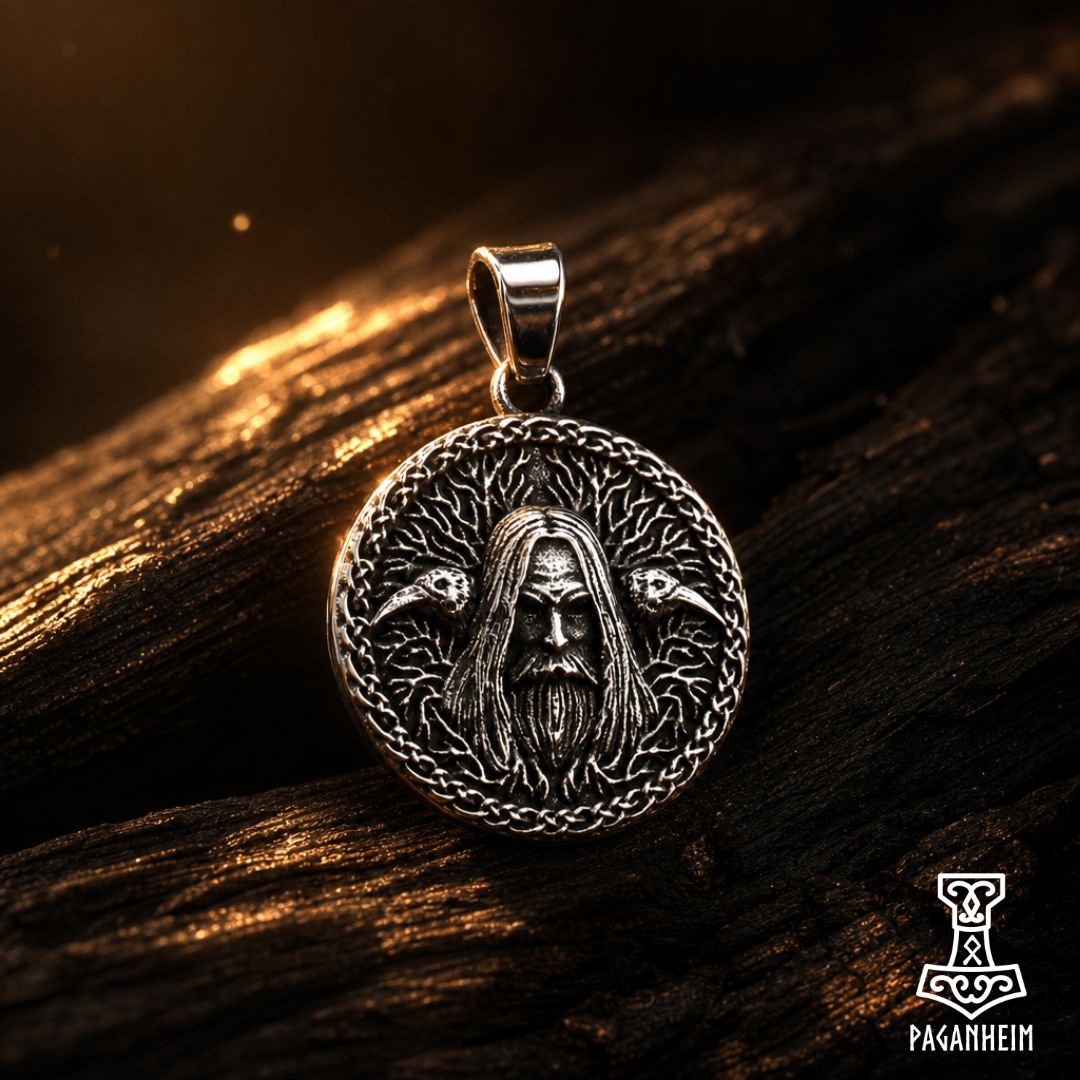 Stainless steel pendant with Woden and raven design