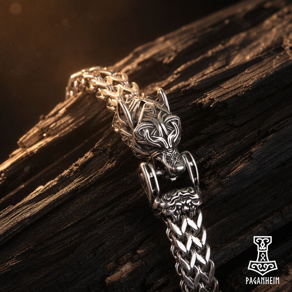 Fenrir Lokison - Norse Germanic Chain Linked Wolf Bracelet
