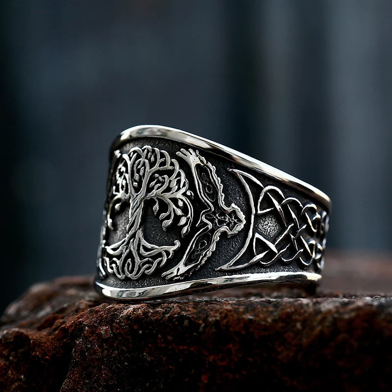 Ring featuring Yggdrasil etched across the crown, flanked by eagles.