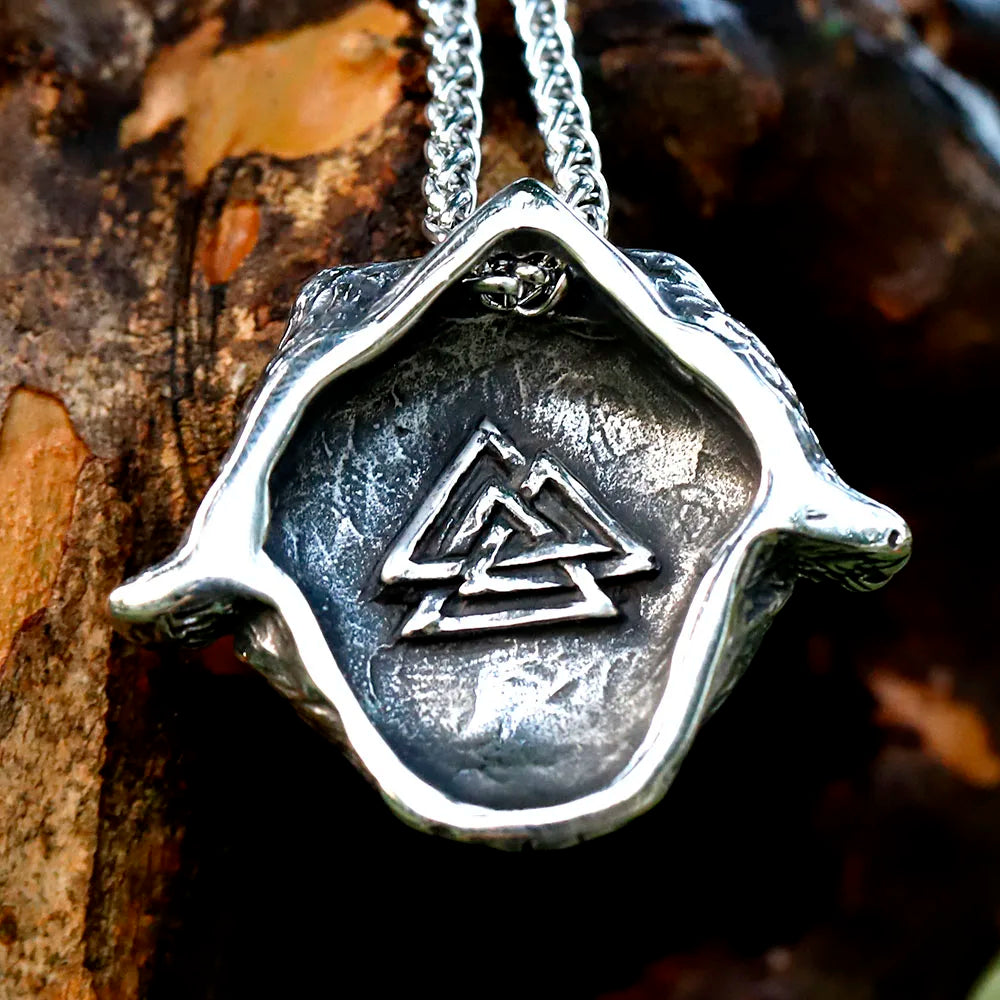 Pendant with Odin, Hugin, and Munin, symbolizing thought, memory, and Valknut.