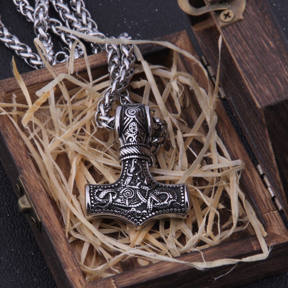 Mammen Art Style Mjölnir - Wheat Chain Thor's Hammer Viking Amulet 0 The Pagan Trader Silver 50cm 