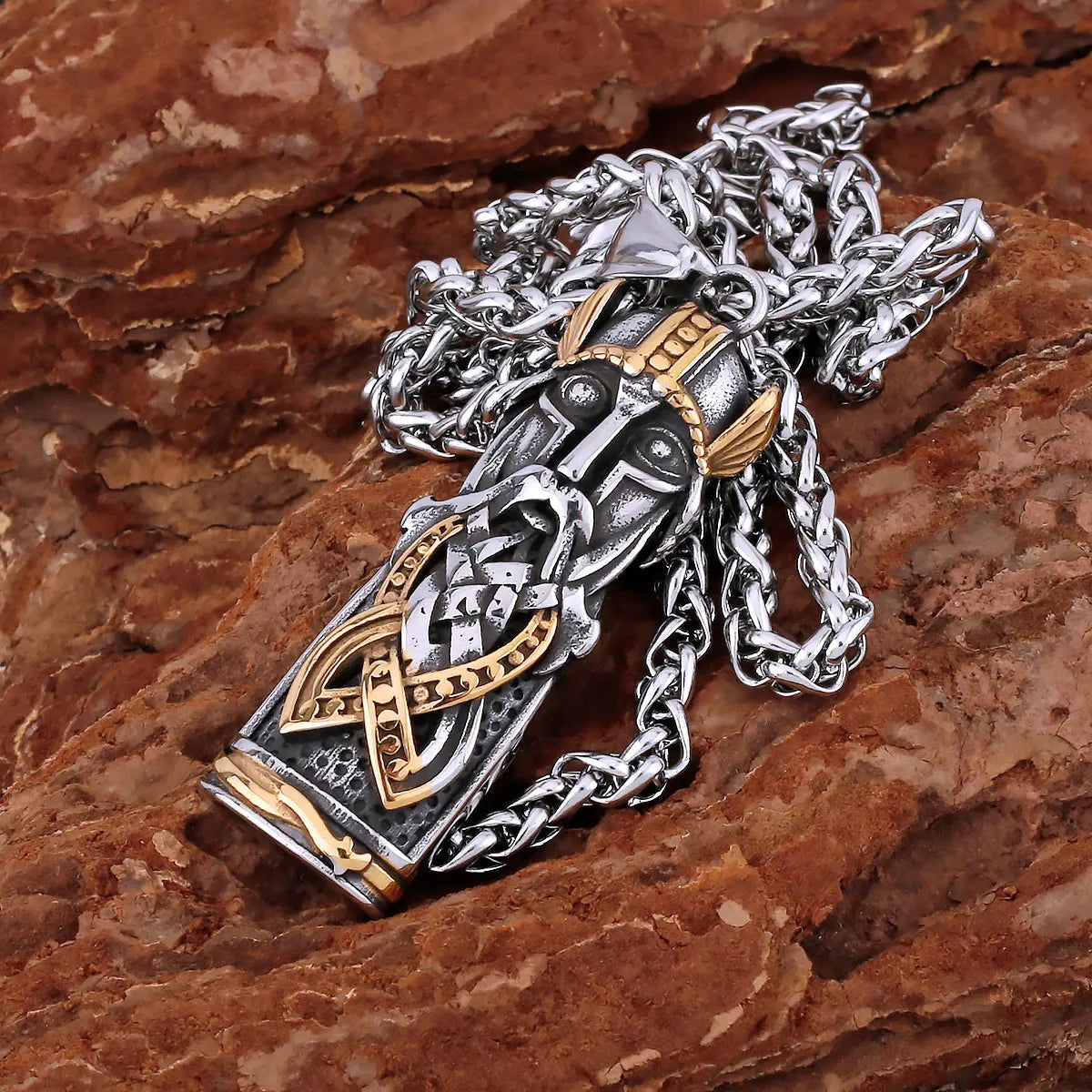 Odin totem amulet with engraved helmet design