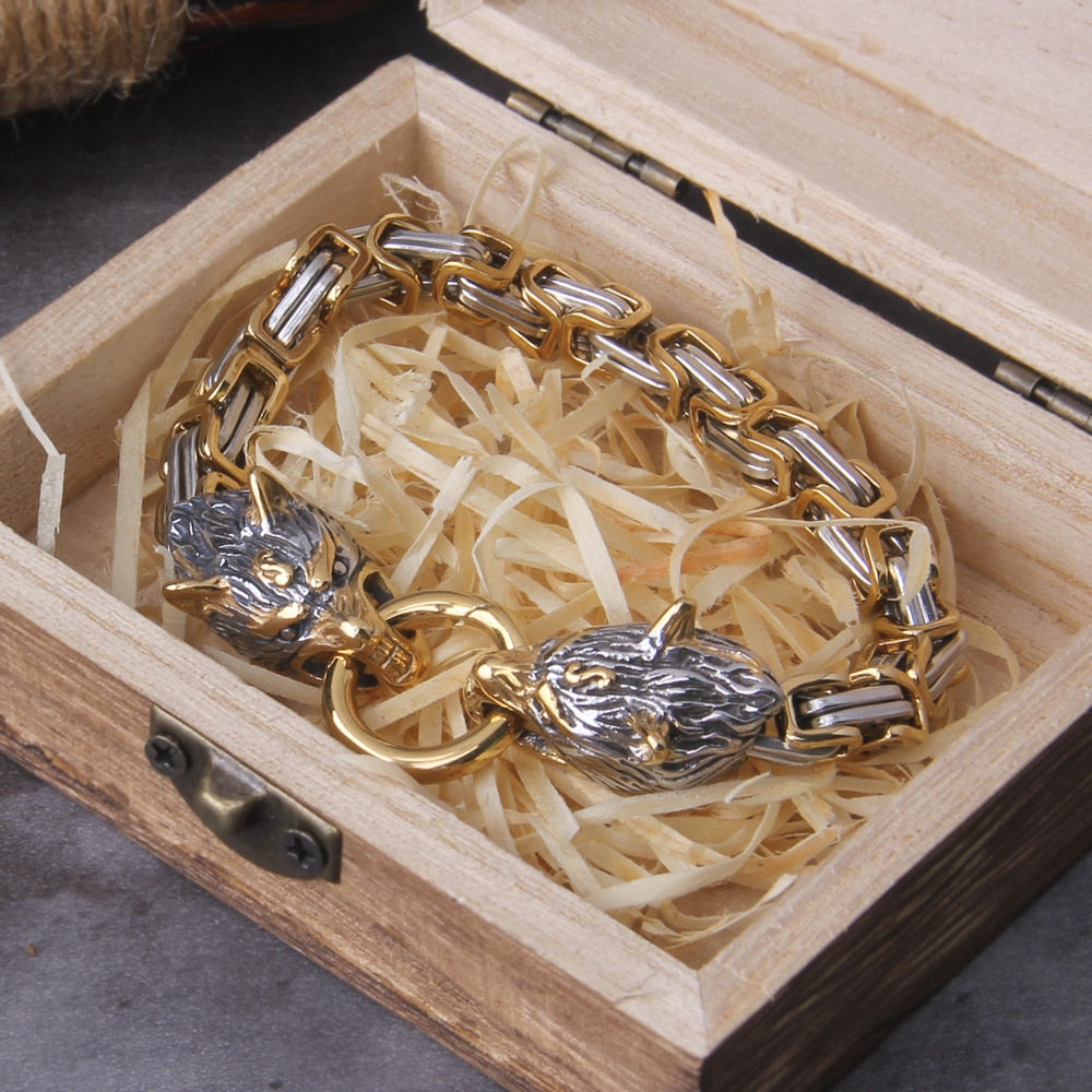 The Wolf Pack - Viking Byzantine Chain Linked Bracelet Collection 0 The Pagan Trader Gold & Silver 19cm 