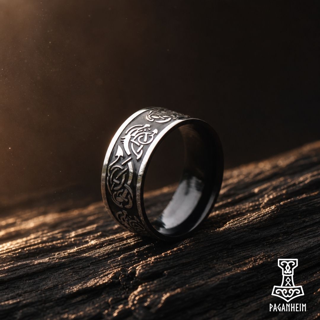 Metal ring representing Old Norse craftsmanship and continuous animal motif