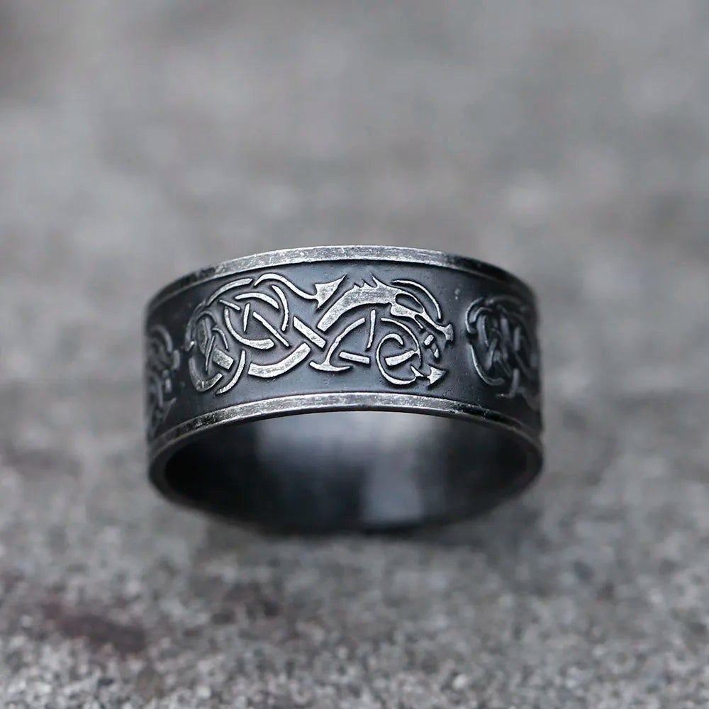 Old Norse-inspired ring with Jelling patterns around the band.