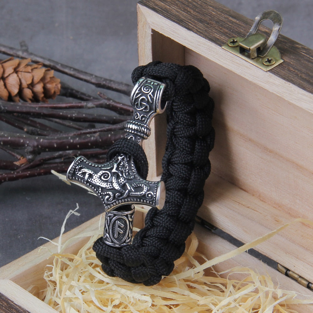 Ansuz Mjölnir Bracelet - Handcrafted Thor's Hammer Paracord Wristband 0 The Pagan Trader   