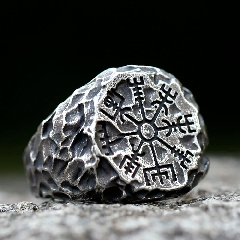 Vegvísir Engraved Norse Viking Compass Ring  The Pagan Trader   