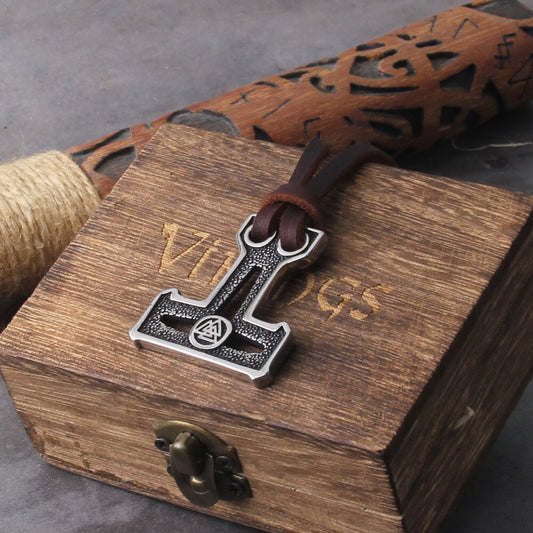 Close-up of punk-inspired Valknut Mjölnir Amulet - Modern casting craftsmanship.