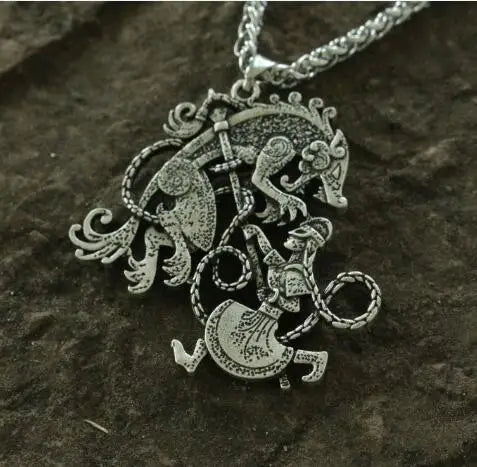 Pendant of Vidarr vs Fenrir with detailed Old Norse chains around Fenrir.