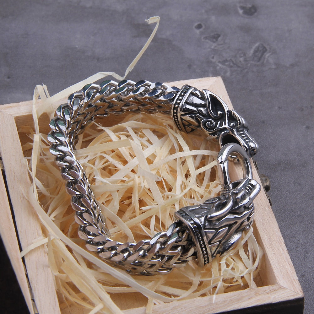 Sköll & Hati - Cuban Chain Linked Viking Bracelet 0 The Pagan Trader   