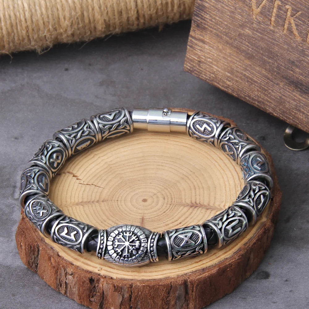 Vegvísir & Elder Futhark Rune Bracelet 0 The Pagan Trader   