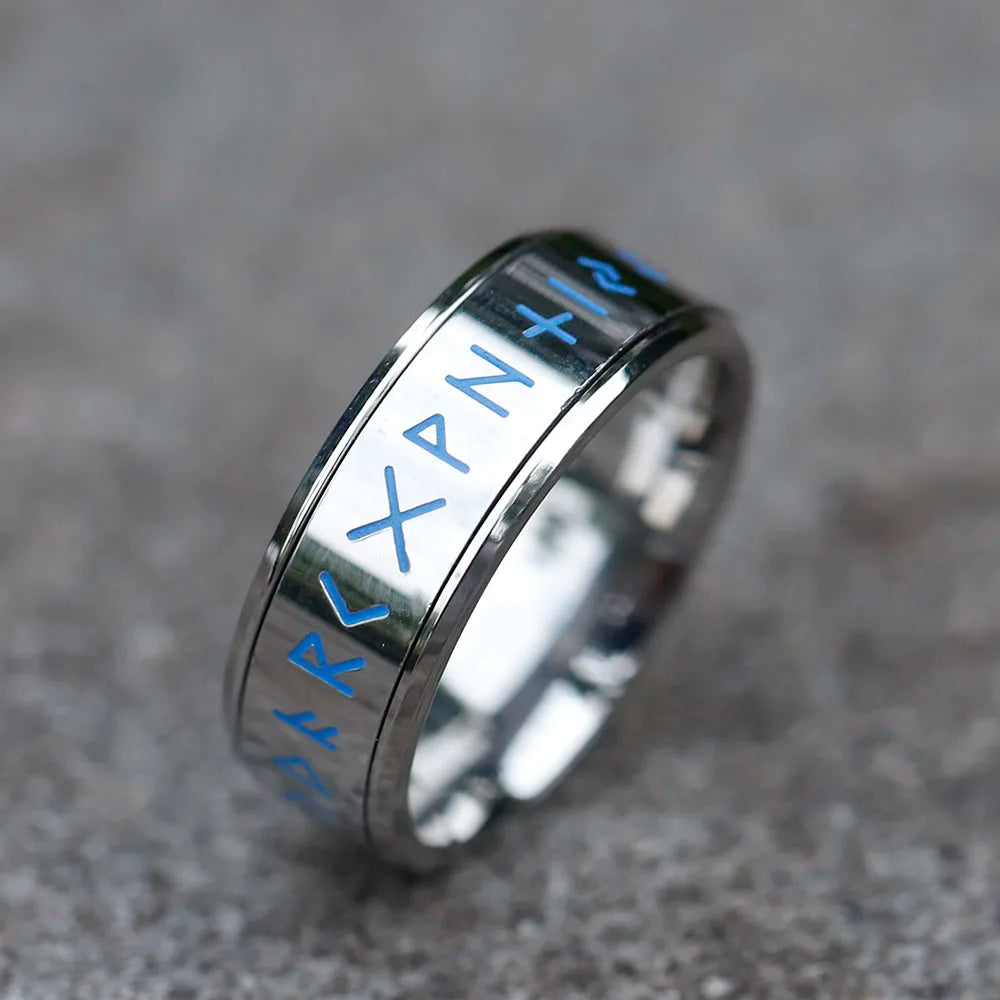 Stylish Norse rune jewelry featuring rotatable rings for personal connection.