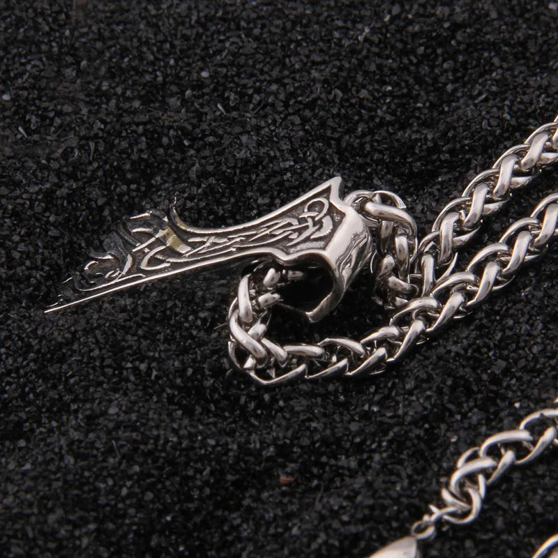 s925 Sterling silver Viking axe necklace with Urnes carvings.