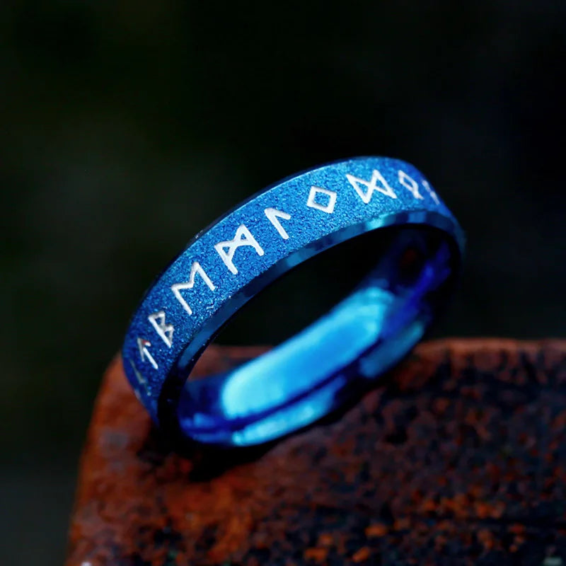 Minimalist Elder Futhark Rune Norse VIking Rings  The Pagan Trader 6mm Blue 7 