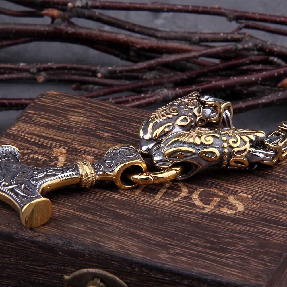 Wolf & Serpent Clasped Mjölnir Amulet 0 The Pagan Trader   