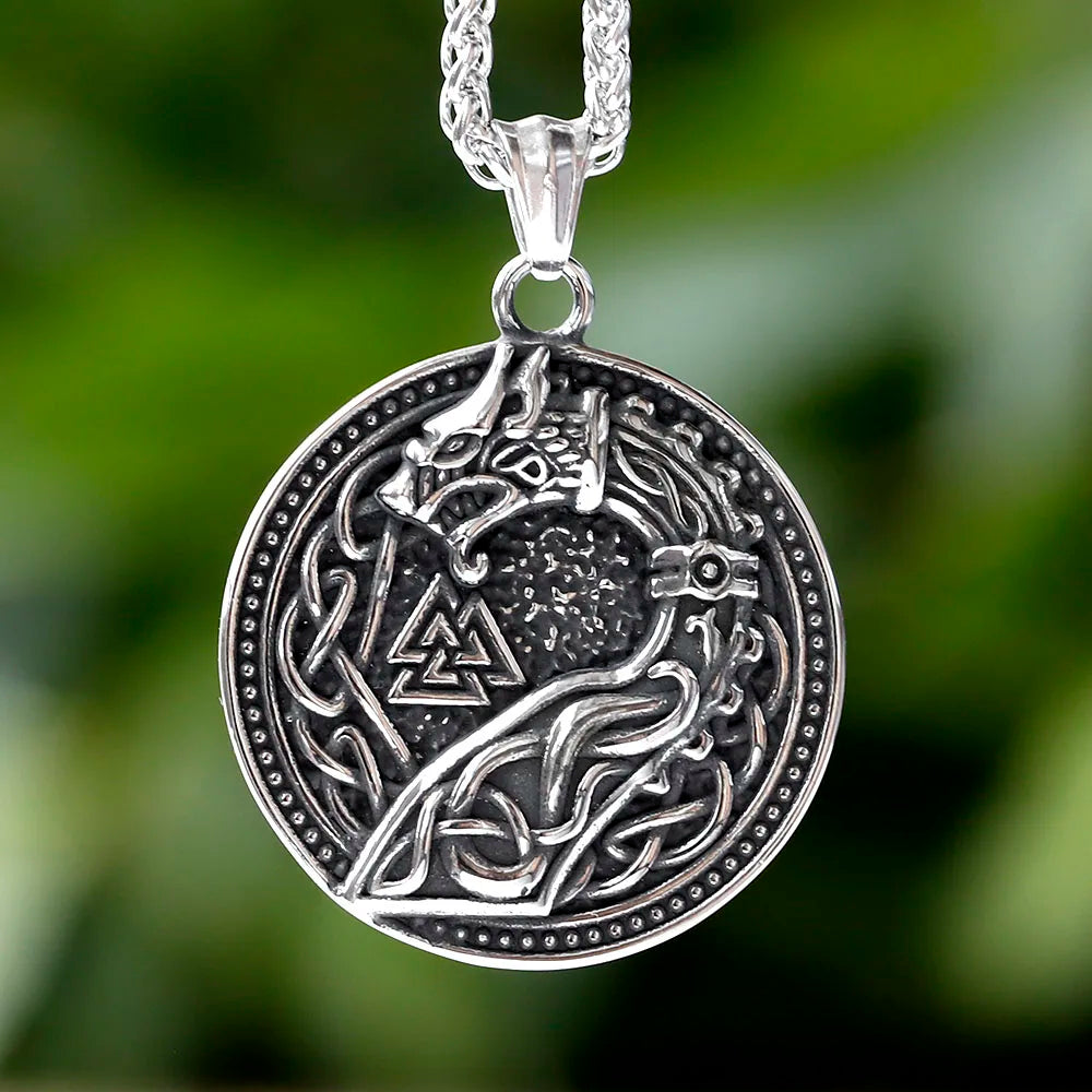 Serpent coiled around Valknut symbol with Helm of Awe on reverse