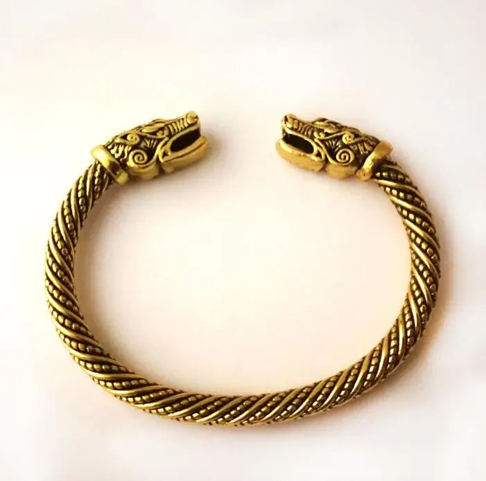 Ormeitr - Serpent Dragon Viking Bangle Arm Ring  The Pagan Trader Gold  