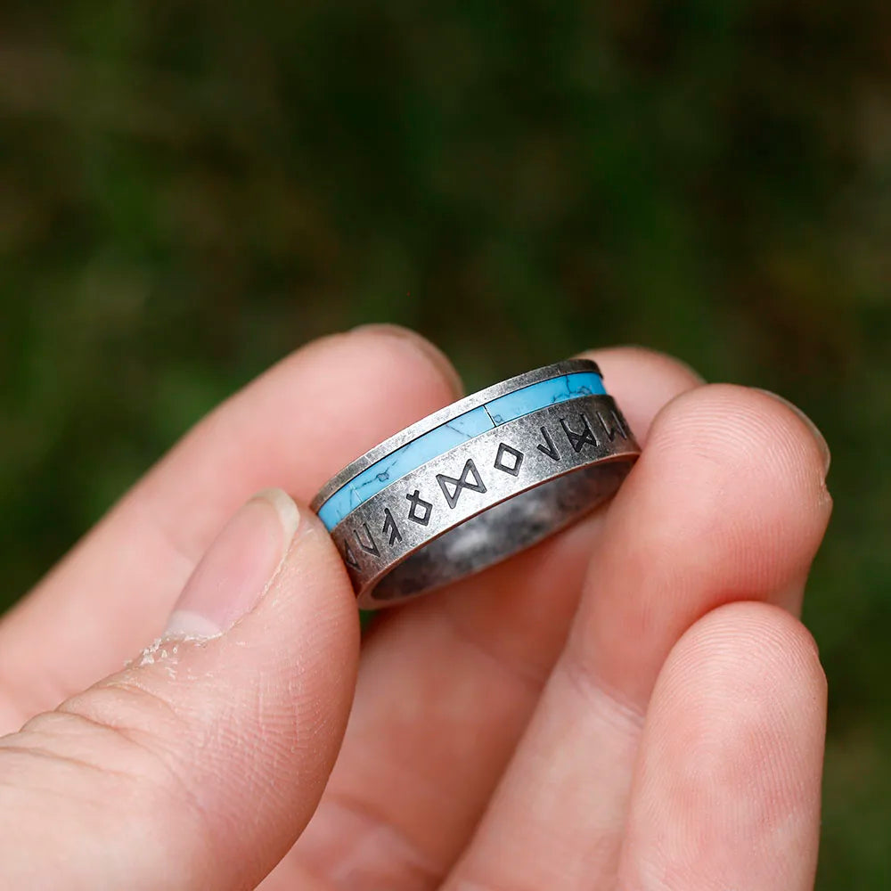 Blue Rimmed Elder Futhark Rune Viking Ring  The Pagan Trader   