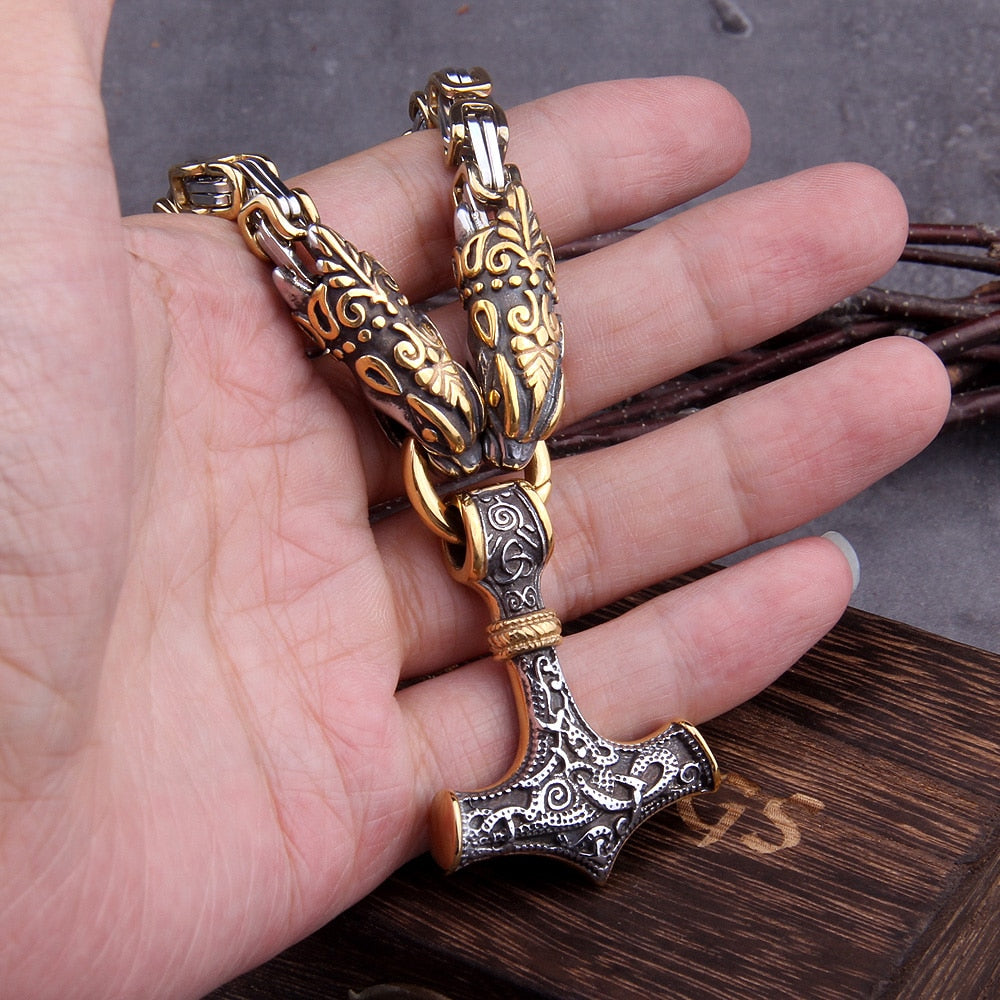 Wolf & Serpent Clasped Mjölnir Amulet 0 The Pagan Trader Serpent 50cm 