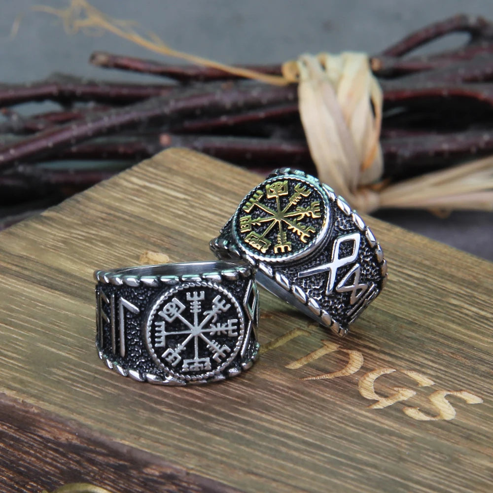 Vegvísir Elder Futhark Rune Norse Viking Ring  The Pagan Trader   