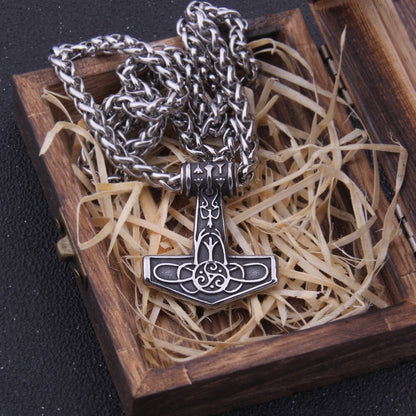 Triquetra Algiz Mjölnir - Rune Engraved Odin Thor's Hammer Viking Amulet 0 The Pagan Trader   