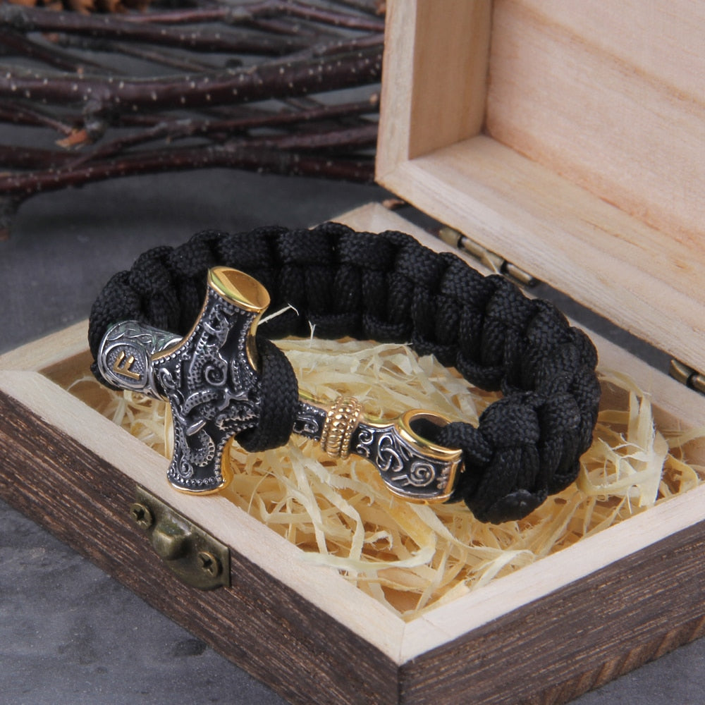 Ansuz Mjölnir Bracelet - Handcrafted Thor's Hammer Paracord Wristband 0 The Pagan Trader   