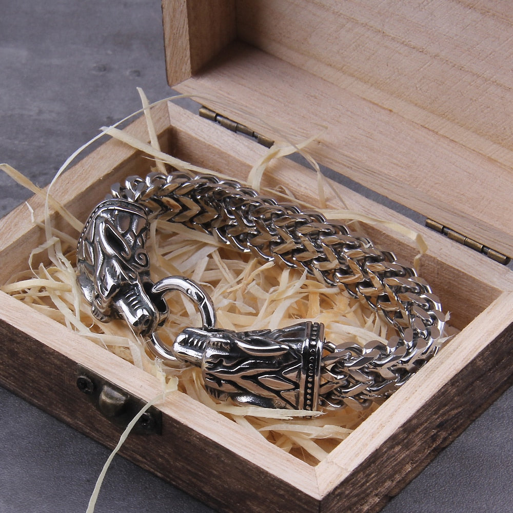 Sköll & Hati - Cuban Chain Linked Viking Bracelet 0 The Pagan Trader   