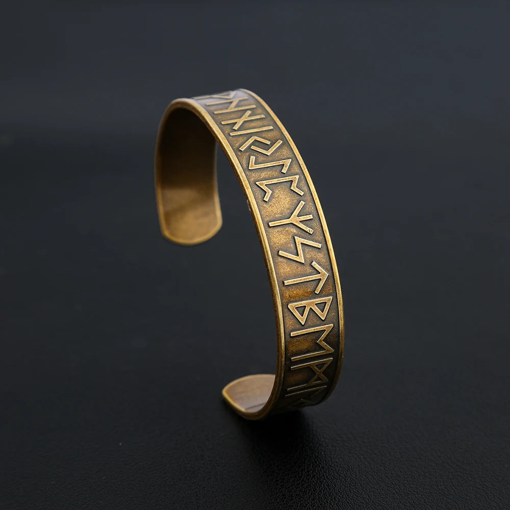 Stainless steel gold rune cuff bracelet