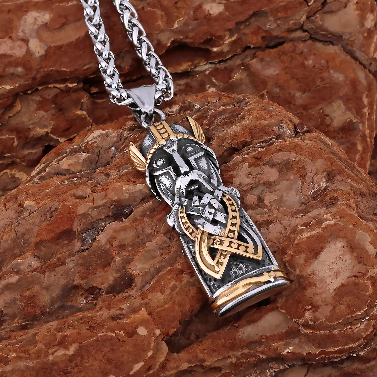 Stainless steel Odin pendant with Jelling art style