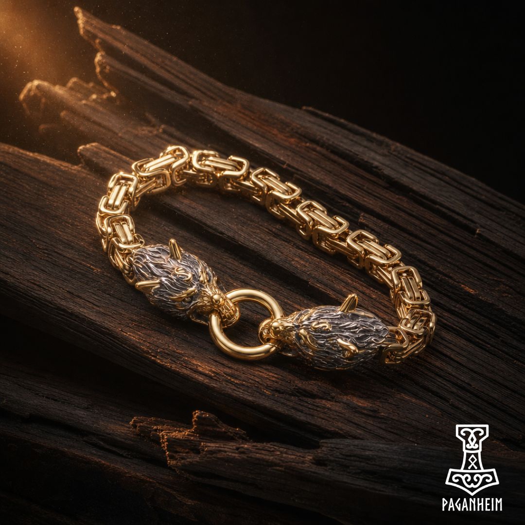316L stainless steel Byzantine bracelet with wolf head spring clasps