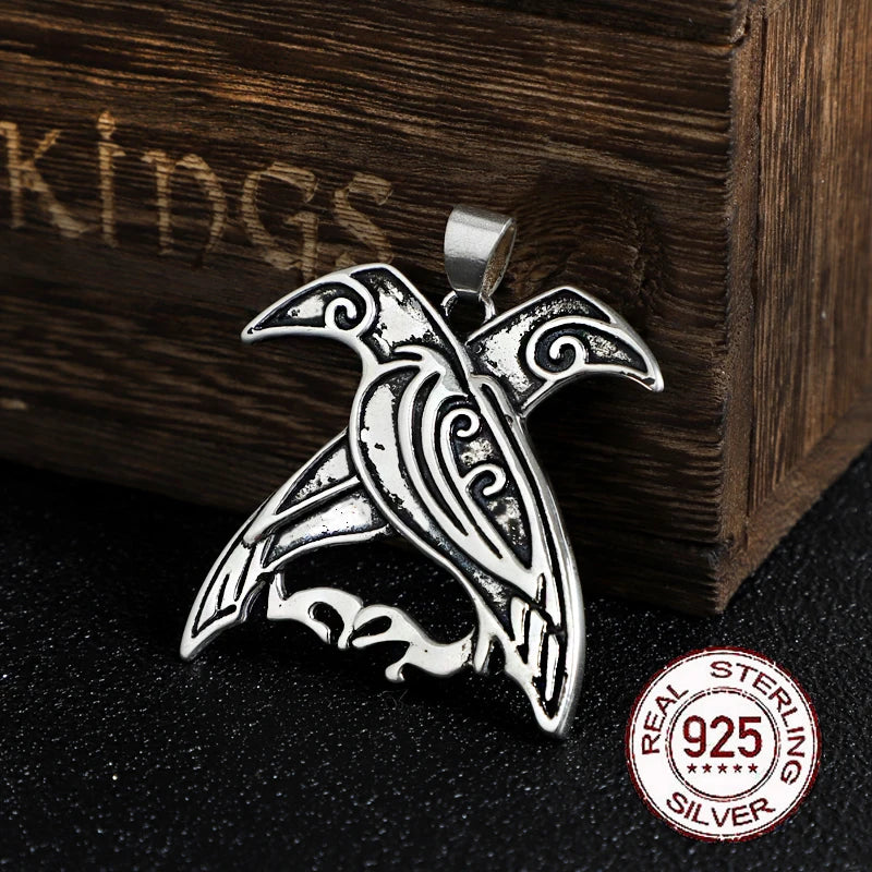 Sterling silver amulet of Odin’s ravens, Hugin and Munin.