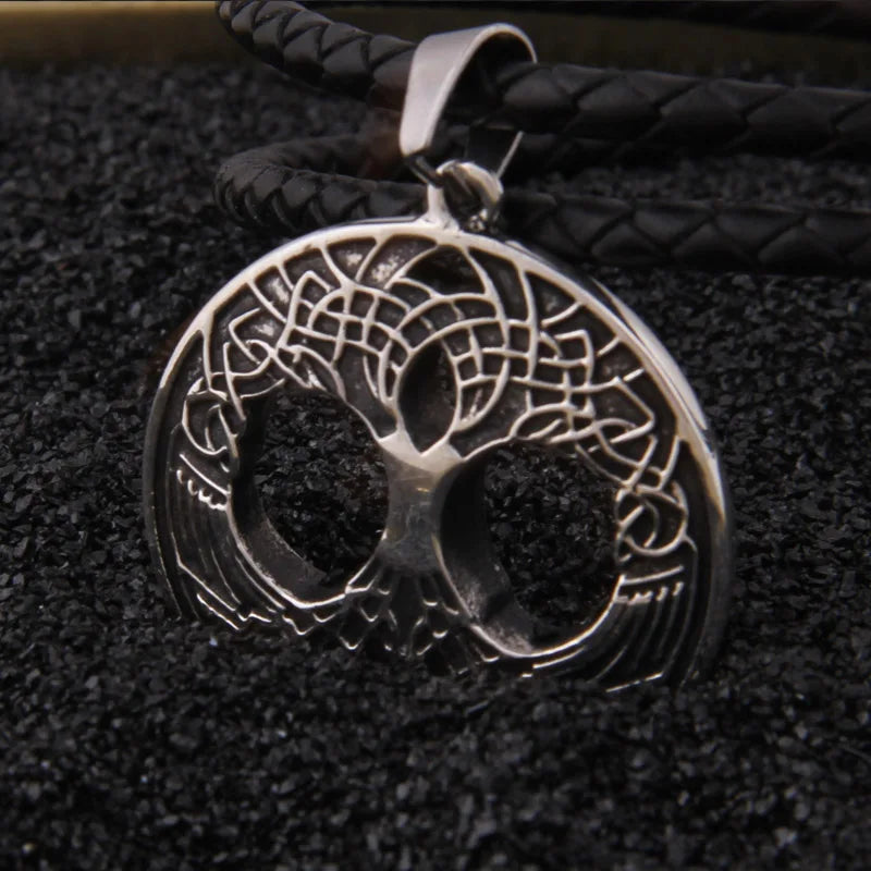 Yggdrasil pendant in sterling silver with roots and branches interlacing.