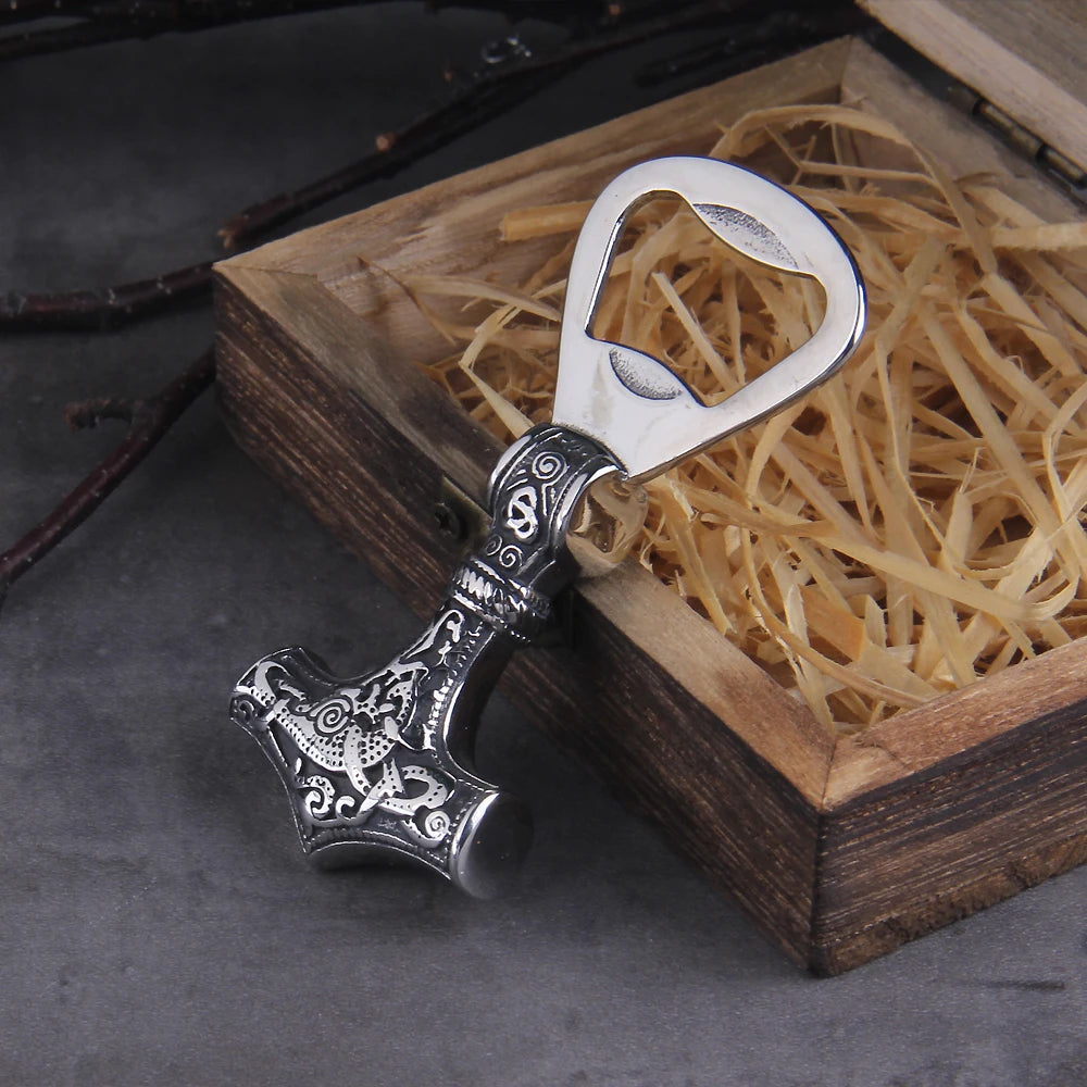 Thor’s hammer bottle opener in Mjölnir design with Triquetra detail.