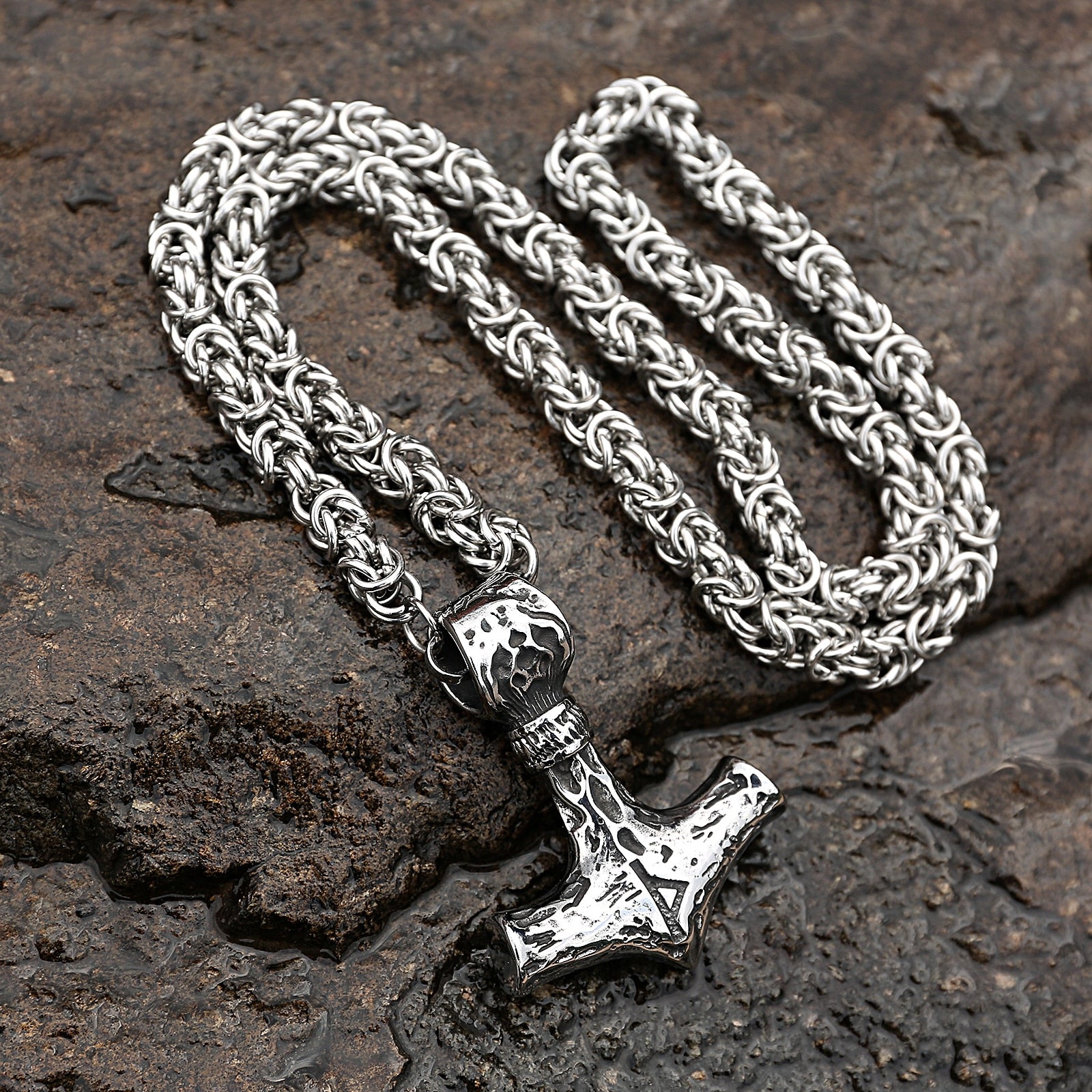 Thurisaz Mjölnir - Byzantine & King Chain Linked Nordic Amulet 0 The Pagan Trader King Chain  