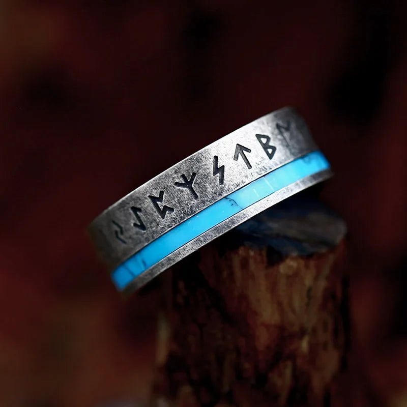 Blue Rimmed Elder Futhark Rune Viking Ring  The Pagan Trader   