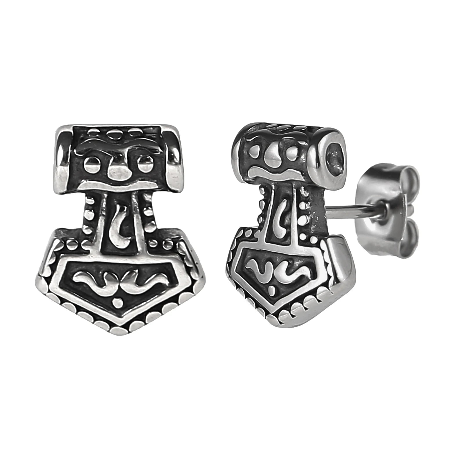 Unisex Mjölnir earrings symbolizing strength and protection, crafted from high-quality materials.