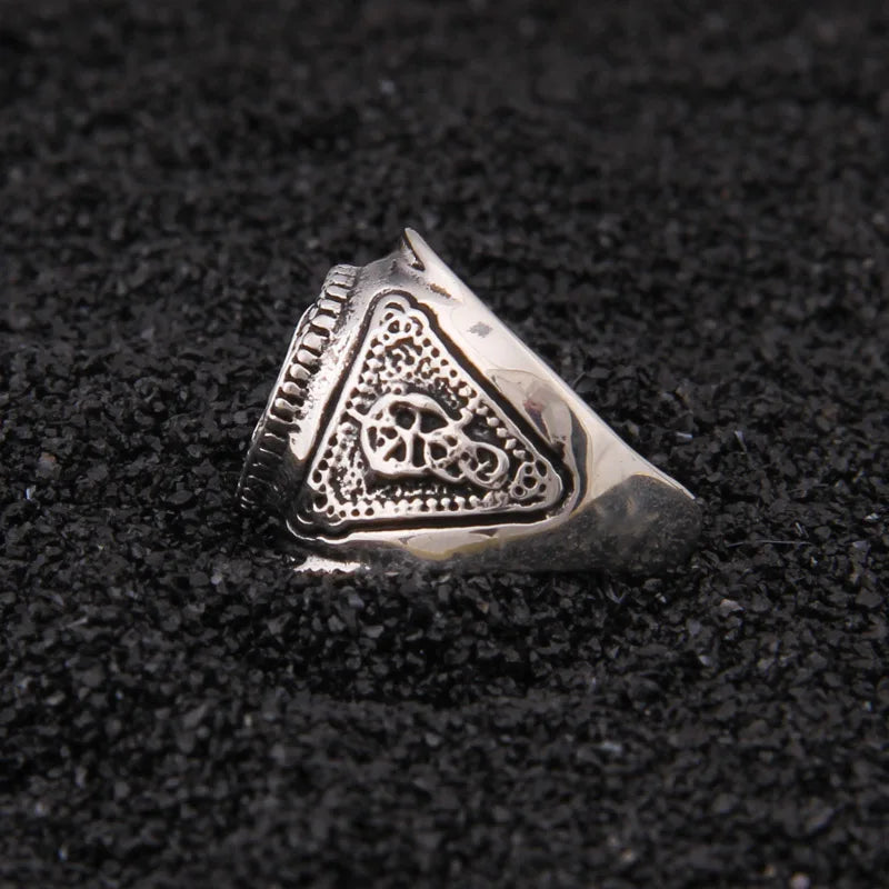 Sterling Silver ring with a Valknut design, inspired by Viking burial sites and runestones.